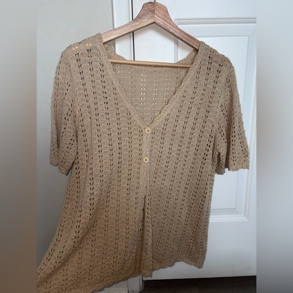 Beige Crochet Button-Front Women's Top